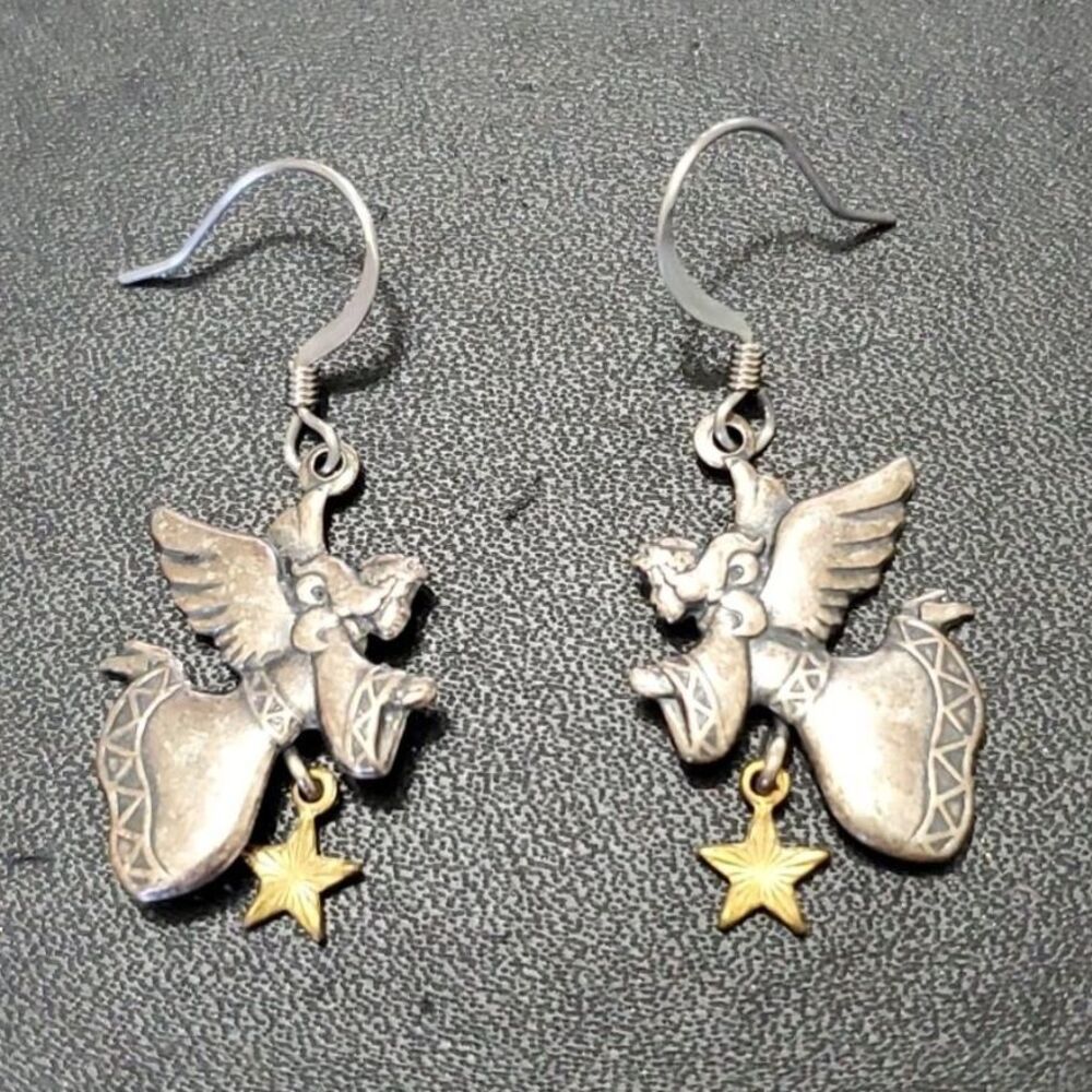 Vintage multi tone angel earrings silver gold tone